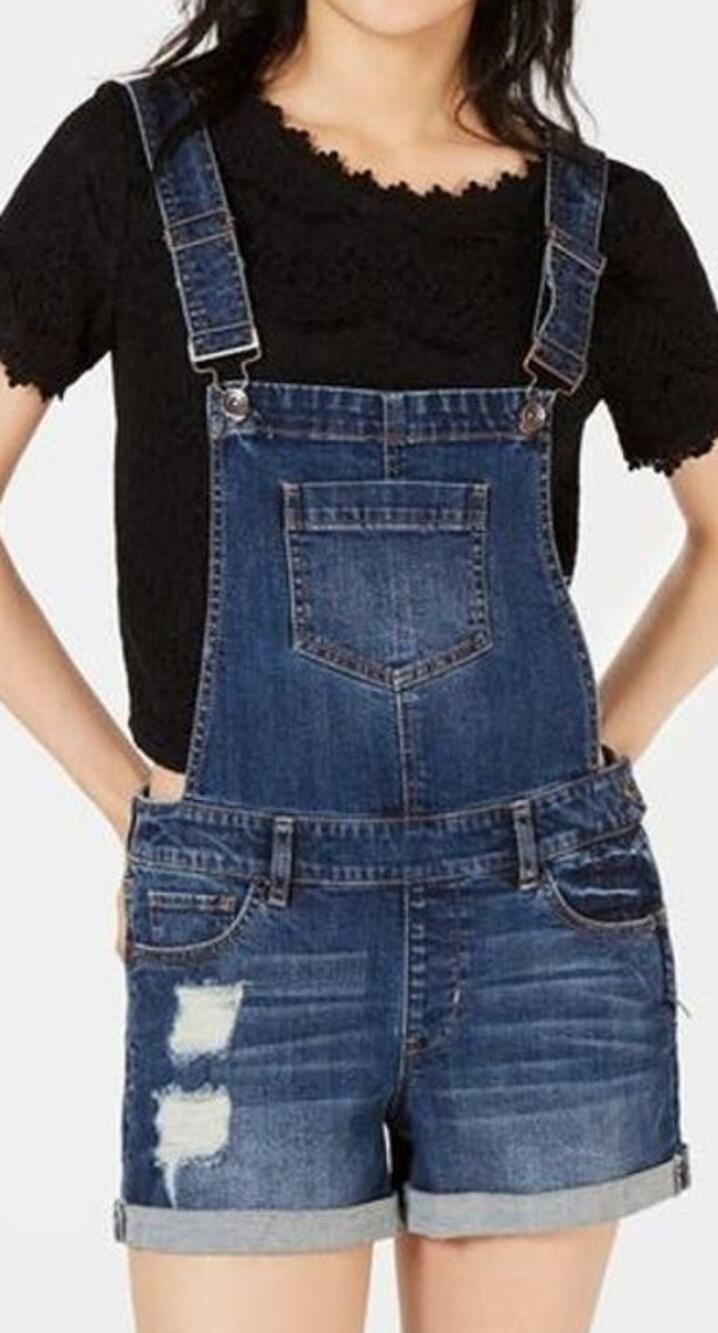 Dollhouse Juniors Distressed Frayed Jean Denim Shortalls Size 11